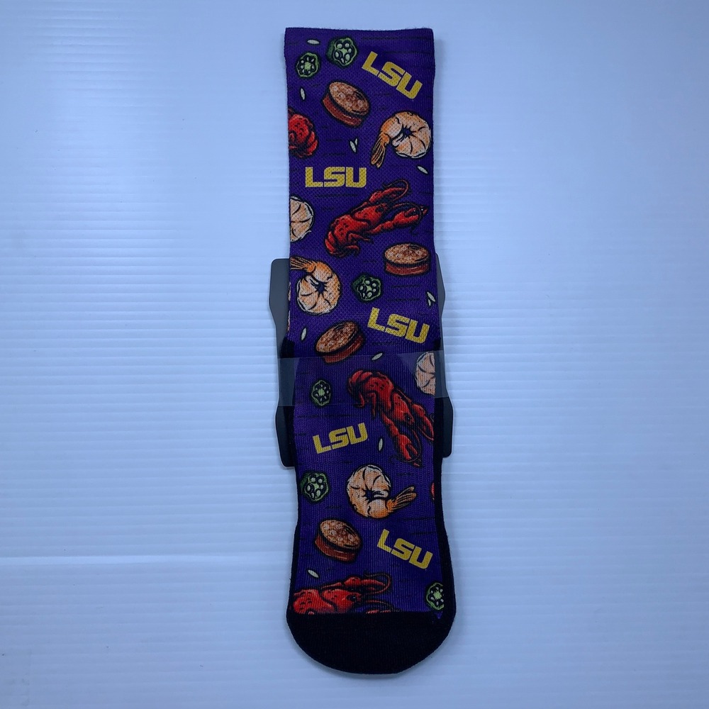 Rock Em Mens L Purple LSU Tigers Crawfish Boil Crew Socks NWT
